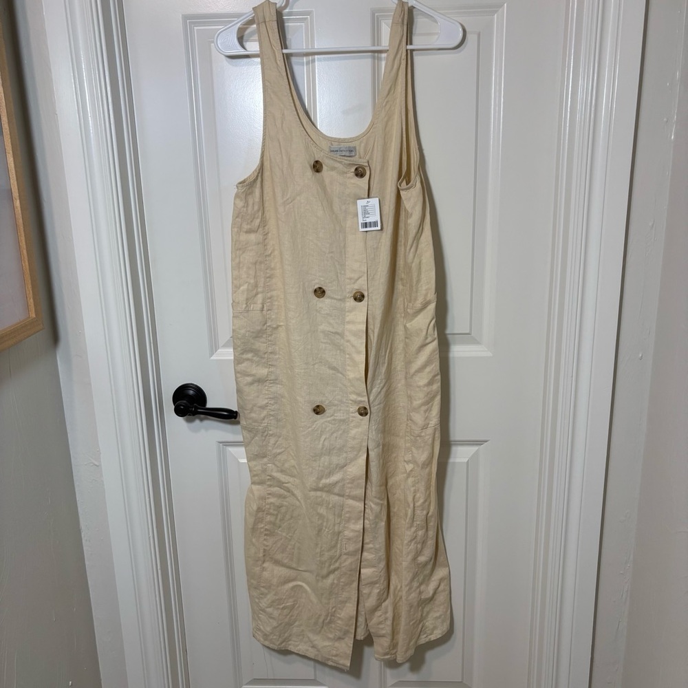 NWT Urban Outfitters Delia Double-Breasted Linen Midi Dress Size S